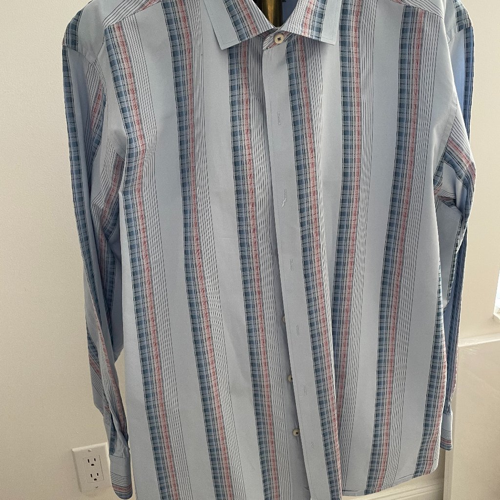 Tommy Bahama Mens Long Sleeved Shirt Xxl Blue/Pink/White Plaid Stripe